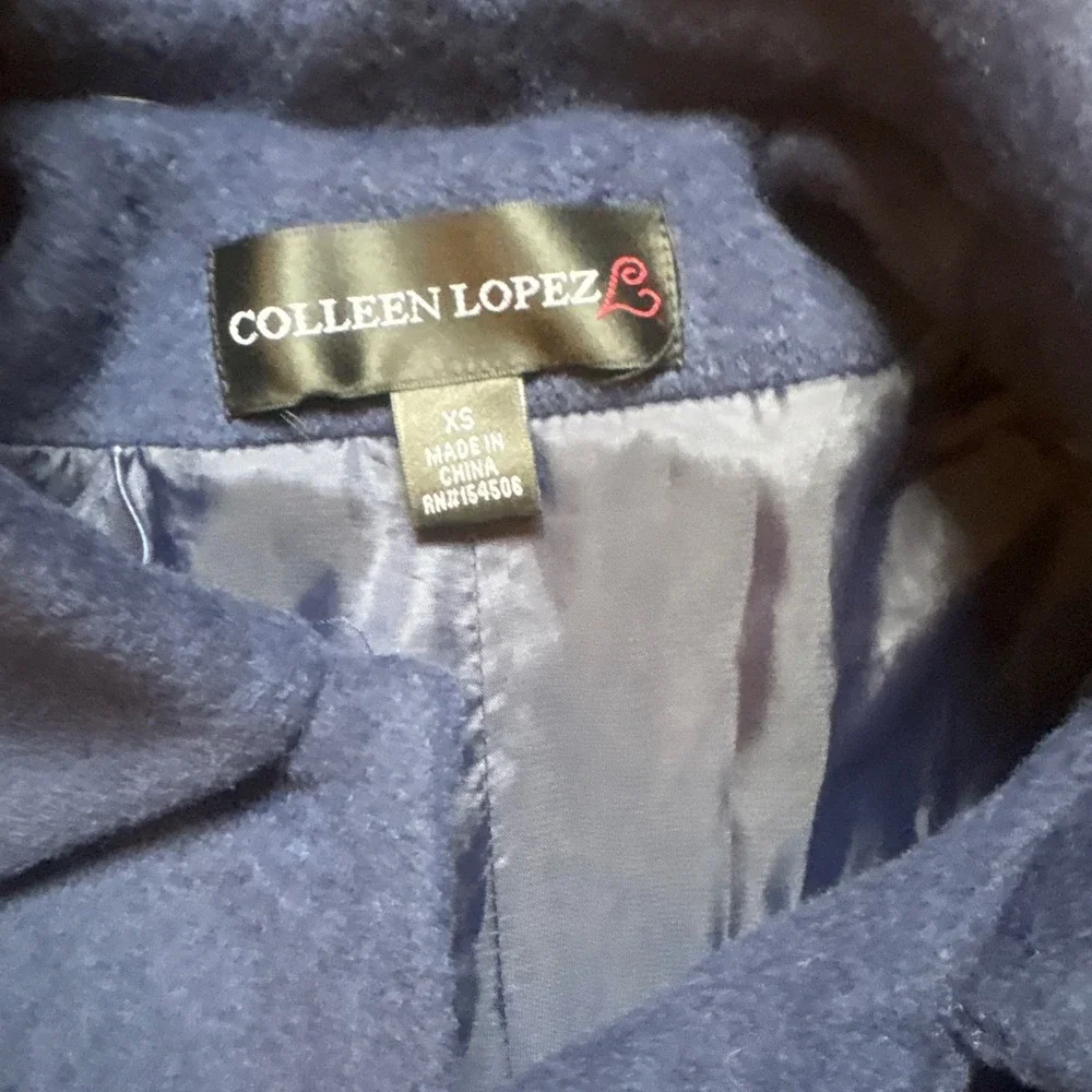 Colleen Lopez Wool‎ Blend Coat Women Blue Excellent Rhinestone Pocket SIZE XS - Picture 3 of 7